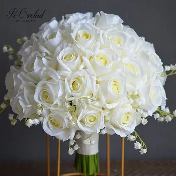 PEORCHID Romantiški Dramblio kaulo Rožės Nuotakos Puokštė Paprasta Balta Lelija Slėnio Vestuvių Puokštės Dirbtinės Gėlės Buque Da Noiva