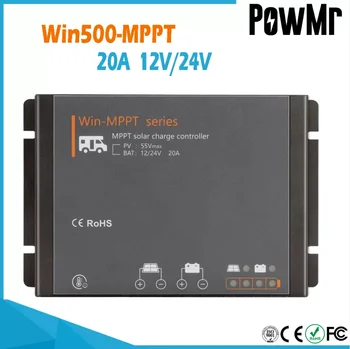 PowMr Win500-MPPT RV Saulės Valdiklis 50V PV Įėjimo Įtampa 20A Už Gelio VAS Skystas Ličio Baterija 12V 24V Sistemos Vandeniui IP54