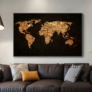 Prabanga Juodojo Aukso Žemėlapis Išeikvoti Žemės Drobės Tapybos Sienos Meno Paveikslėlį Žemėlapį Plakatas Drobė Spausdinti, skirtą Kambarį Namuose Dekoras