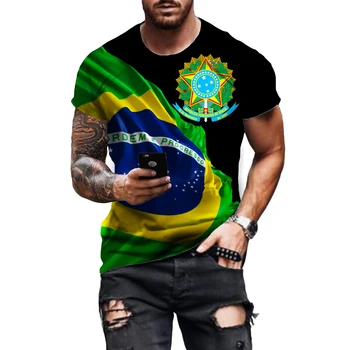 Prabangūs vyriški T-shirt Brazilija Marškinėliai Herbas Vyrų Brazilijos Vėliava 3d Spausdinimo Marškinėlius Priežastinis trumpomis Rankovėmis Viršūnes Mados Drabužiai