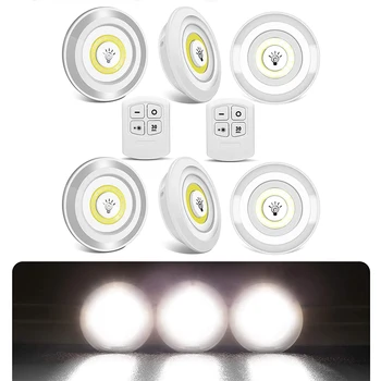 Pritemdomi 3W COB Pagal Kabineto Lempa LED Nakties Šviesos Nuotolinio Valdymo Spinta Šviesos Jungiklis Stumti Mygtuką, Laiptai, Virtuvėje, Vonios