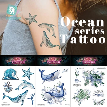 Rocooart Banginis Ryklys, Jūros Gyvūnų Laikinos Tatuiruotės Vandeniui Moterys Vaikas Netikrą Tatuiruotę, Kūno Menas Arm Tatuiruotės Lipdukai Femme Mergaitės