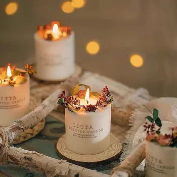 Romantiška Kvepianti Žvakė Vestuvės, Kalėdos, Šalies Namų Dekoravimo, Dovanų Ramstis Sojų Vaško Žvakės Su Medienos Stendas