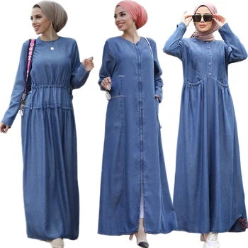 Rudenį Džinsinio Audinio Suknelė Moterims Atsitiktinis Ilgomis Rankovėmis Maxi Suknelės Dubajus Abaja Musulmonų Kaftan Islamo Drabužių Arabų Skraiste Šalis Suknelė Jilbab