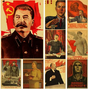 Rusijos Lenino Josifas Stalinas Portretas CCCP SSRS Retro Plakatų Meno Tapybos Kraft Popieriaus Spausdina Siena Lipdukas, skirtas Kambarys