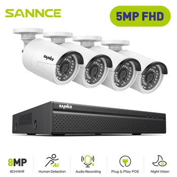SANNCE 8CH 5MP HD POE Vaizdo Apsaugos Stebėjimo Kamerų Sistema 4PCS 5mp IP Kameros Lauko sąlygoms atsparios Namų VAIZDO NVR Sistema
