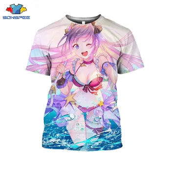 Sexy Loli Girl marškinėliai 3D Spausdinimo Japonijos Anime Paplūdimio Bikini Girl marškinėliai Vasaros Harajuku Atsitiktinis Trumpas Rankovės Takuo Hip-Hop Viršūnės