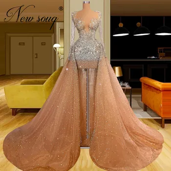 Spalvingas Pilną Puošnios Vakarinės Suknelės Pagal Užsakymą Pagaminti Iliuzija Ilgai Traukinio Prom Dresses 2022 Saudo Arabija Dubajus Garsenybių Suknelės, Šaliai