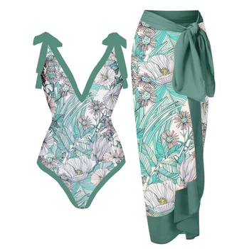 Spausdinti Nėriniai-Up vientisi maudymosi kostiumėlį & Padengti Iki Moterų Vasarą Plaukimas Kostiumas 2022 Prabanga Šortai Bourkini maudymosi Kostiumėliai Kratinys