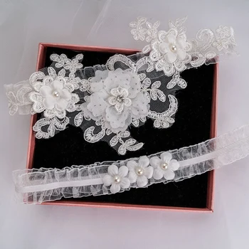 Strazdų Perlų Vestuvių Keliaraištis Diržas Nuotakos Vestuviniai Balti Sexy Nėrinių Gėlių Šlaunies Kojų Keliaraištis Žiedas Vestuvių Priedai