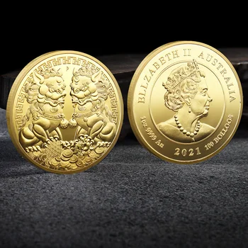 Sėkmės Jums Kinų Arklių Liūtas Progines monetas, Spalva Elizabeth II, Aukso ir Sidabro Monetos Iškilumo Metalinės Amatų Ženklelis Dovana