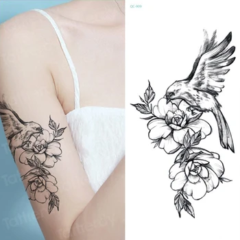 tatuiruotė netikrą eskizas gėlių tatuiruotė black bird eskizai tatuiruotė dizaino, bijūnai, rožių geometrinis trikampis tatuiruotė seksualių merginų kūno lipdukai
