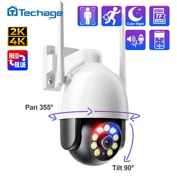 Techage H. 265 Ultra HD 2K/4K Belaidžių IP kamerų 4MP/8MP Lauko Speed Dome PTZ Kamera, Raudonos-Mėlynos spalvos Šviesos Signalizacijos AI Žmonių Aptikta P2P