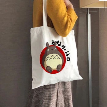 Totoro, Anime Studija Pirkinių Krepšys Bakalėjos Rankinės Didelės Talpos Drobės Harajuku Maišelį Moterų Apsipirkti Medvilnės Nešti Maišą Daugkartinio naudojimo