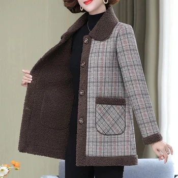 Trumpas Moterys Šiltas Outwear vidutinio amžiaus motina, Naujas Sujungimas Ėriukų aksomo Švarkas 2022 M. Rudenį, Žiemą Storas Pledas Kailis 6XL