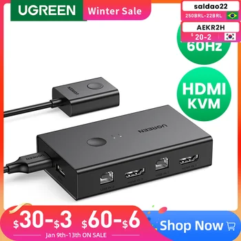 UGREEN HDMI KVM Switch 4K@60Hz USB 2.0 Perjungiklis 2 1 Iš Spausdintuvo Monitorius, Klaviatūra, Pelė, 2 Vnt Bendrinimo 1 Prietaiso Splitter