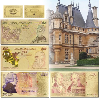 UK 5.10.20.50 didžiosios Britanijos Svaras Pinigų Popieriaus Aukso Banknotų 24K Auksu, Pažymi, Surinkimo