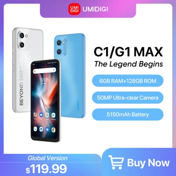 UMIDIGI C1&G1 Max Išmanusis telefonas, Unisoc T610 Octa-Core, 6GB+128GB, 50MP Kamera, 5150mAh Baterija, dviejų SIM kortelių mobilusis telefonas