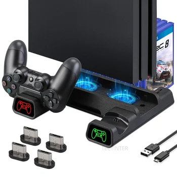Už PS4/PS4 Slim/PS4 Pro Vertikalus Stovas LED Aušinimo Ventiliatorius Dviguba Valdytojas Įkroviklio Įkrovimo Stotis 