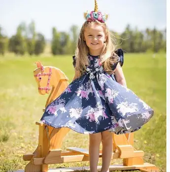 Vaikai Mergina Dress 2020 Metų Vasaros Naują Vienaragis Princesė Mergaičių Suknelės Mielas Kūdikis Mergaičių Drabužius 1-5 Metų