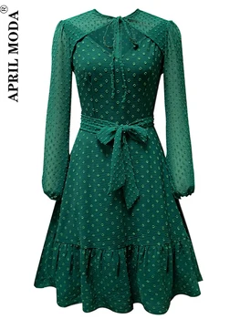 Vasaros Žaliai Blyksnius Derliaus Suknelės Moterų Mados Slim Mini Sundress Elegantiškas Prašmatnus Sluoksniuotos Rankovėmis Sūpynės Bohemian Suknelės Damoms