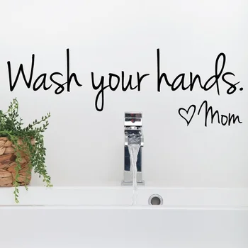 vonios kambario sienų lipdukai -- Nusiplaukite Rankas Meilė Mamai - Vandeniui Art Vinyl decal vonios sienų dekoras