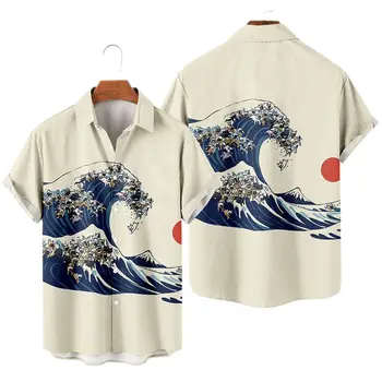 Vyriški Havajų Marškinėliai Marškinėliai Vyrams Tees 3D Bangų Modelį Spausdinti trumpomis Rankovėmis Beach Stiliaus Viršūnes Naujas Mados prekinių Ženklų vyriški Drabužiai