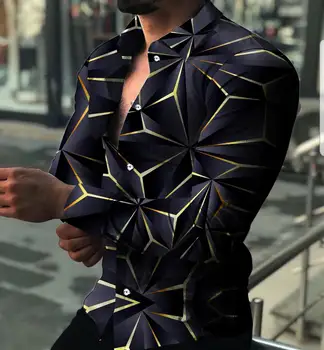 Vyriški Marškiniai, Geometrijos Spausdinti ilgomis Rankovėmis Atsitiktinis Apykaklę Žalia Juodojo Aukso Rožinė Lauko Mygtuką Žemyn Reguliariai Fit Viršūnes 3D Spausdinimo Mados