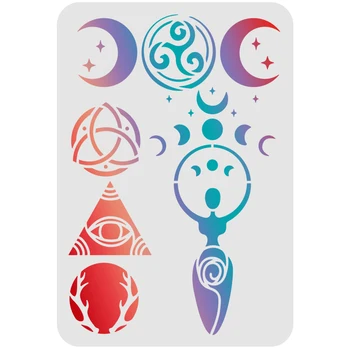 Wiccan/Ragana Simbolių Trafaretai 29.7x21cm Viking Keltų Mazgas Trafaretai Spiralės Deivė, Horned Dievas Šablonus, Mėnulis ir Žvaigždės Trafaretai