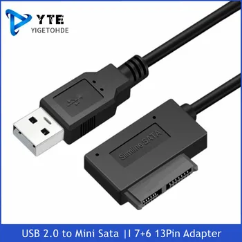 YIGETOHDE USB 2.0 Mini SATA II 7+6 13 Pin Adapteris Keitiklis, Laidas, Nešiojamąjį CD/DVD ROM Slimline Ratai Konverteris HDD Caddy