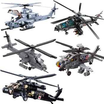 Šiuolaikinės Ginkluotosios Sraigtasparnis Blokai JAV Apache AH-64 lėktuvas Armija Gaisro SWAT Policijos Plokštumoje Modelis Plytų Malūnsparnį Asamblėjos Žaislai