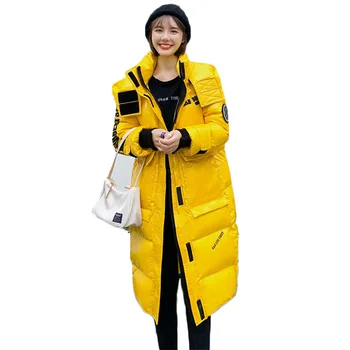 Žiemos Paltai Moterims Storio Šilumos Blizgus Parkas Korėjos Mados Naujų Geltona Atsitiktinis Ilgas Plonas Ponios Raudona Žemyn Medvilnės Striukės Feminina