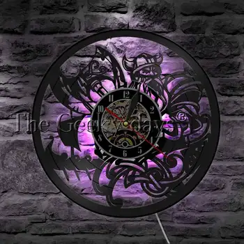  Žvėris, Vikingų, Viduramžių Ginklų Mūšio Kirvis Vinilo Įrašas Sieninis Laikrodis Su LED Apšvietimu Skandinavijos Vikingų Barzda Dekoro Šviesos