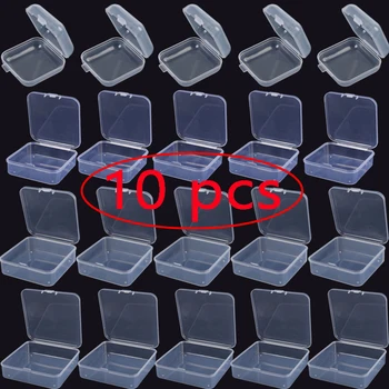 10 Vnt Išvalyti Talpyklos Skaidrios Plastikinės Sandėliavimo Dėžės su Atlenkiamu Dangteliu Aikštėje Pakuotės Ekranas Papuošalų Dėžutė 