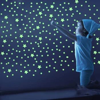 100VNT 3D Star Šviesos Sienų Lipdukai Fluorescencinis Švytėjimas Tamsoje Lipdukas, Lipdukai Vaikams, Kūdikių Kambarių Lubų Namų Puošybai Nuotrauka 2