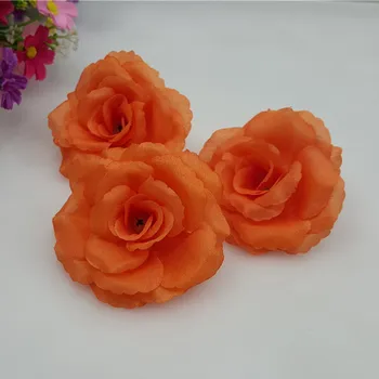10VNT 8CM Oranžinės, baltos spalvos Dirbtinių Rožių Šilko Gėlių Galvų 