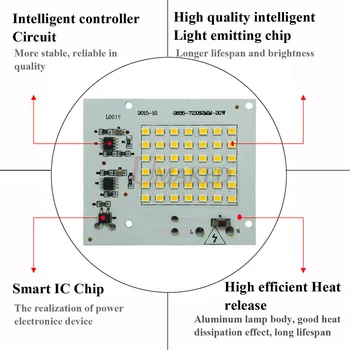 10VNT COB LED Lemputės Chip Lempos Smart IC 220V, 90W 50W 30W 20W 10W Lauko Prožektorius Šiltai balta / Balta Aukštos kokybės Nuotrauka 2