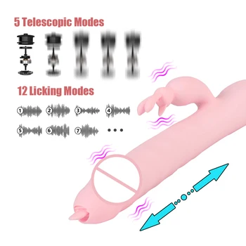 12+5 Režimai Rabbit Vibratorius Teleskopinis Šildomos Dildo Makšties G Spot Massager Klitorio Stimuliatorius Sekso Žaislai Moterims Nuotrauka 2
