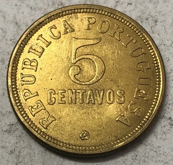 1924 M. Angola 5 Centavos Žalvario Monetos Nuotrauka 2