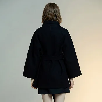 2020 naujas moterų Europos ir Amerikos stiliaus šviesos brandus gryna spalva, dviejų eilių mygtuką vilnonis paltas Nuotrauka 2