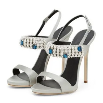 2022 m. vasarą naujas mados sandalai moterims. aukšto batelių mados kalnų krištolas šilko audinys plonas dirželis Romos batai, vestuviniai bateliai Nuotrauka 2