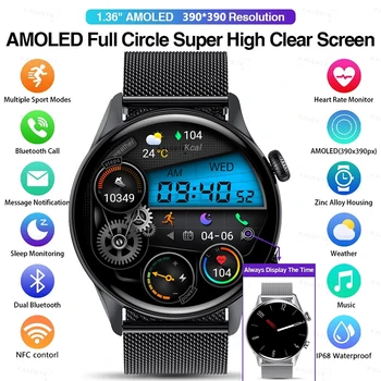 2022 Naujas Smartwatch Mens 1.36 colio AMOLED 390*390 Ekrano Parama Visada Ekrane Smart Žiūrėti IP68 Vandeniui, Skirti 