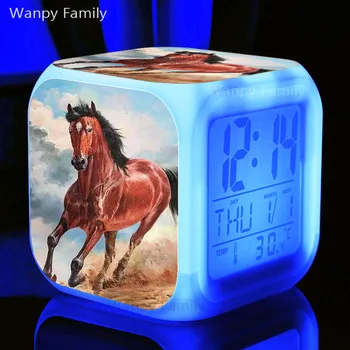 2022 Naujų Gyvūnų, Arklių Žadintuvas 7 Spalva Keičiasi Žėrintis LED Skaitmeninis Laikrodis-Žadintuvas Vaikų Kambario pažadinimo Stalo Laikrodis Vaikams Dovanos Nuotrauka 2