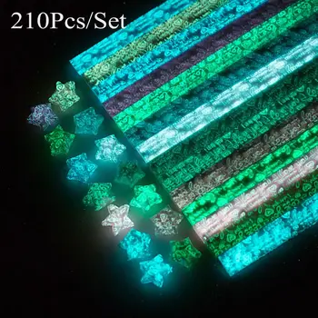 210pcs/daug Švyti Tamsoje Lucky Star Origami Fluorescencijos Lankstymo Popieriaus Juostelės 
