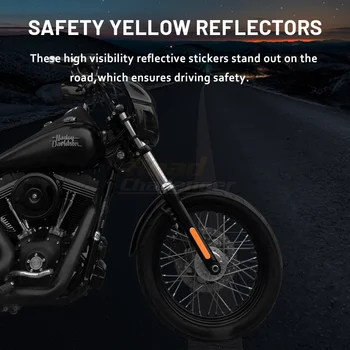2vnt Motociklo Geltona Priekinės Šakės Atšvaitas Lipdukas Saddlebag Spyna Dangtelio Lipdukas Saugos Įspėjimas Harley Sportster Universalios Nuotrauka 2