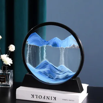 3D Dreni Tapybos smėlio laikrodis Apvalios Stiklo Sandscape Rėmo Meno Vaizdą Ekrane Judančios Smėlio Ornamentai Darbalaukio Office Namų Dekoro Nuotrauka 2