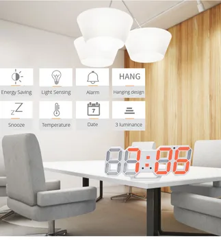 3D LED Sieninis Laikrodis Modernus Dizainas, Skaitmeninis Stalo Laikrodis, Žadintuvas Naktį Šviesos Siųsti Sieninis Laikrodis Namų Dekoro Kambarį Nuotrauka 2