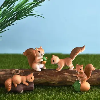 4pcs/Set Mielas Voverė Šeimos Modelis Animacinių filmų Gyvūnų Statulėlės Lėlių Tortas Namų Dekoro Miniatiūriniai Pasakų Sodo Puošmena Nuotrauka 2