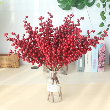 5 Šakutės Raudonos spalvos Uogų Putų Gėlių Kalėdų Dekoracijos, Vestuvių Namo Šalis Dekoro Dirbtinių Gėlių, Uogų Netikrą Gėlių Filialas Nuotrauka 2