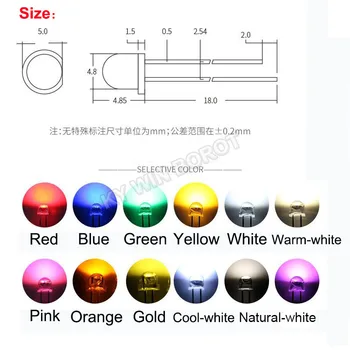 50PCS 5mm Šiaudų Skrybėlę LED Diodų Super Bright White 0.3 W 0,5 W 0.75 W F5 0,5 W Galios Šviesos Diodų Raudona Geltona Žalia Mėlyna Šilta Nuotrauka 2